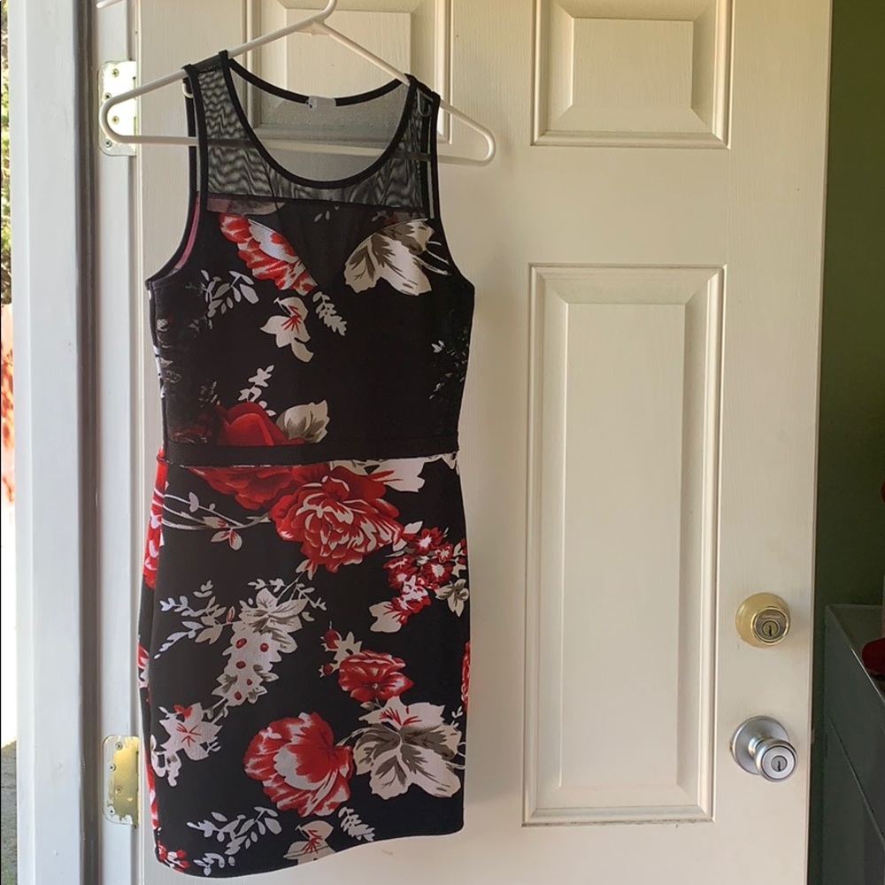 Red and black lace dress